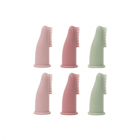 Set 6 periute de dinti si gingii, tip degetar din silicon, in cutie, Melvelo - Blush / Woodchuck / Sage [1]