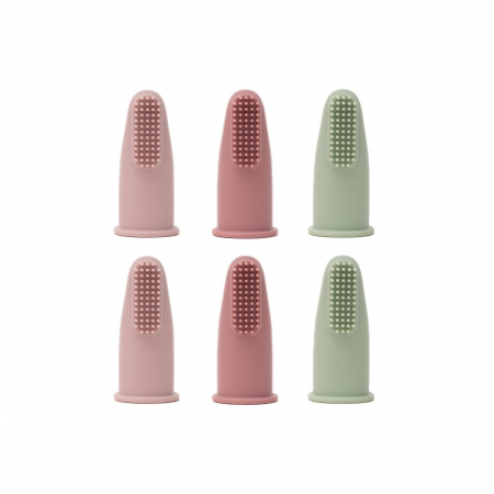 Igiena si ingrijire - Set 6 periute de dinti si gingii, tip degetar din silicon, in cutie, Melvelo - Blush / Woodchuck / Sage