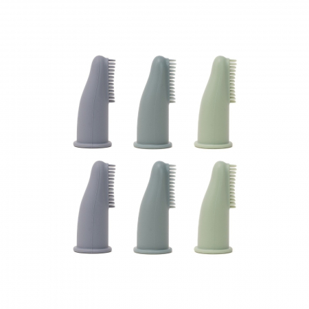 Set 6 periute de dinti si gingii, tip degetar din silicon, in cutie, Melvelo - Cloud / Dark Blue / Sage [1]