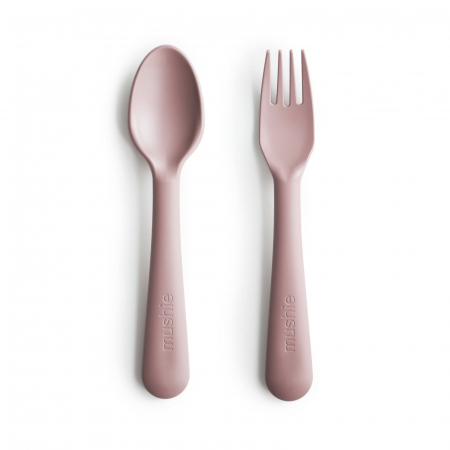 Servire masa copii - Set Furculita + Lingurita Mushie- Blush