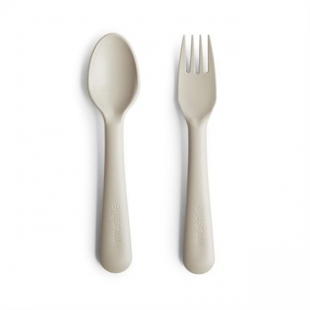 Servire masa copii - Set Furculita + Lingurita Mushie- Ivory