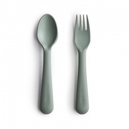 Servire masa copii - Set Furculita + Lingurita Mushie - Sage