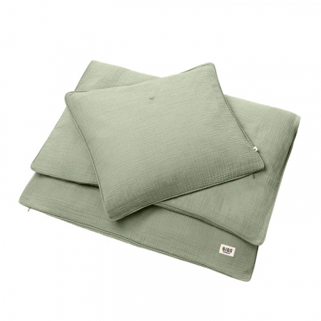 Organizatoare pat - Set lenjerie de pat pentru copii 70 x100 cm, fata de perna + husa pilota , 100% bumbac organic, BIBS - Sage
