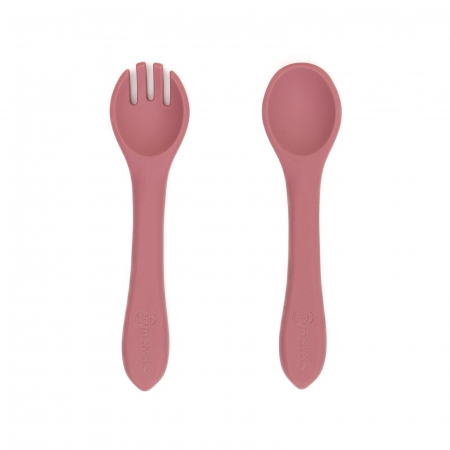 Servire masa copii - Set tacamuri Furculita + Lingurita din silicon alimentar, Melvelo - Woodchuck