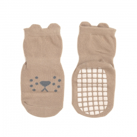 Sosete si dresuri copii - Sosete antiderapante copii, flausate,bumbac, Melvelo - Brown