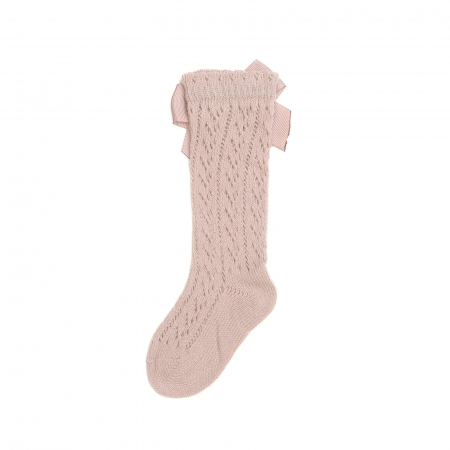 Sosete lungi din bumbac,crosetate, cu funda, fetite, Melvelo - Blossom [2]