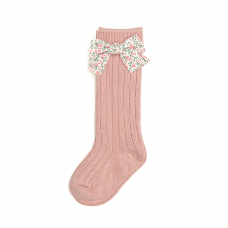 Accesorii copii - Sosete lungi din bumbac, cu funda, crosetate, fetite, Melvelo - Peach