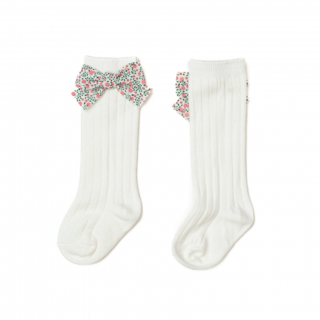 Imbracaminte si incaltaminte - Sosete lungi din bumbac, cu funda, crosetate, fetite, Melvelo - White
