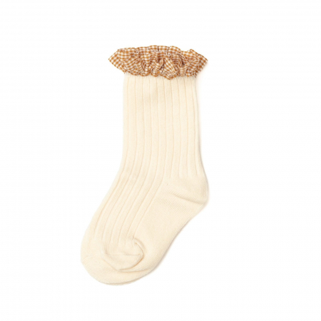 Imbracaminte si incaltaminte - Sosete medii cu dantela, crosetate, bumbac, fetite, Melvelo - Cream