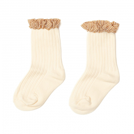 Imbracaminte si incaltaminte - Sosete medii cu dantela, crosetate, bumbac, fetite, Melvelo - Cream