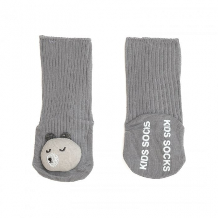 Sosete si dresuri copii - Sosete scurte crosetate, antiderapante cu animalute, bumbac, Melvelo - Baby Bear