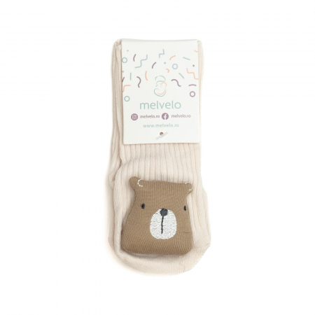 Sosete scurte crosetate, antiderapante cu animalute, bumbac, Melvelo - Bear [1]