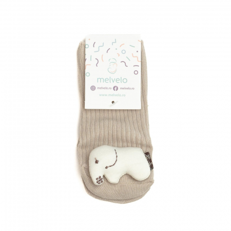 Sosete scurte crosetate, antiderapante cu animalute, bumbac, Melvelo - Elephant [1]
