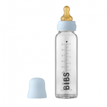 Servire masa copii - Sticla lapte anticolici cu biberon din latex - Set Complet Bibs - Baby blue - 225 ml (flux scazut)