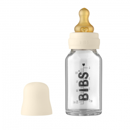 Servire masa copii - Sticla lapte anticolici cu biberon din latex - Set Complet Bibs Ivory 110 ml (flux scazut)