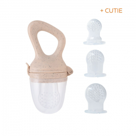 Suzete si accesorii - Suzeta fructe pentru bebelusi, tetina din silicon alimentar, + 4 luni, 3 tetine, Melvelo, Rock - Oatmel
