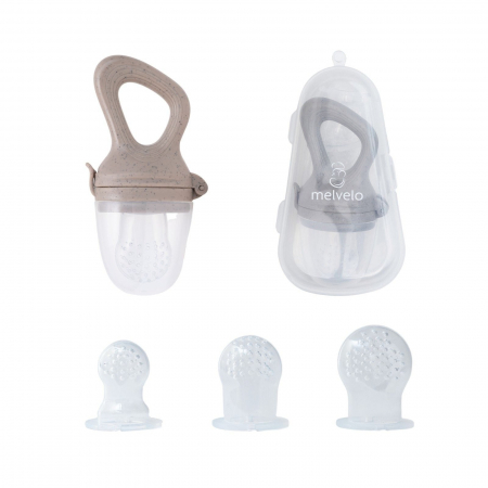 Suzeta fructe pentru bebelusi, tetina din silicon alimentar, + 4 luni, 3 tetine, Melvelo, Rock - Sand [1]