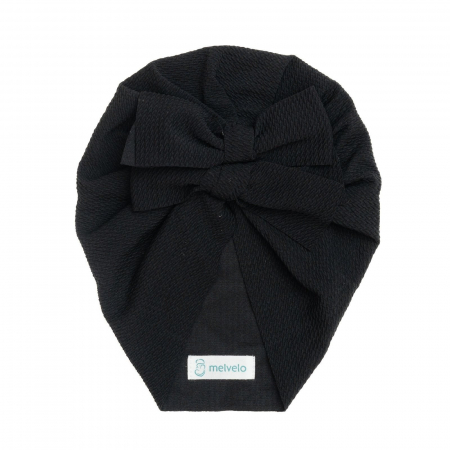 Accesorii copii - Turban  bebelusi cu doua funde, bumbac, Melvelo, Rice - Black