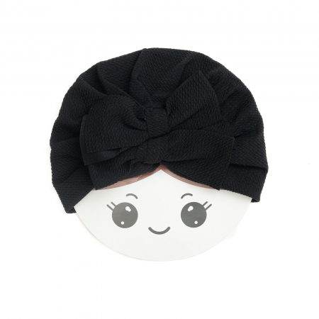 Turban  bebelusi cu doua funde, bumbac, Melvelo, Rice - Black [1]
