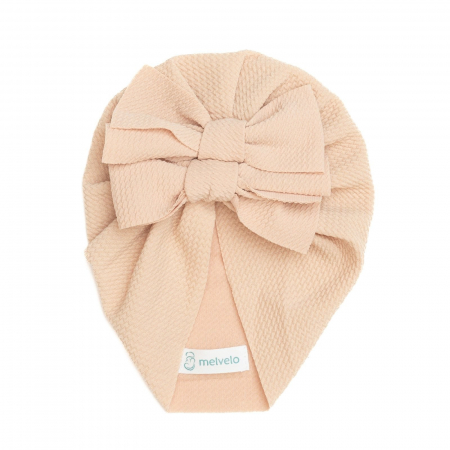 Accesorii copii - Turban  bebelusi cu doua funde, bumbac, Melvelo, Rice - Cream