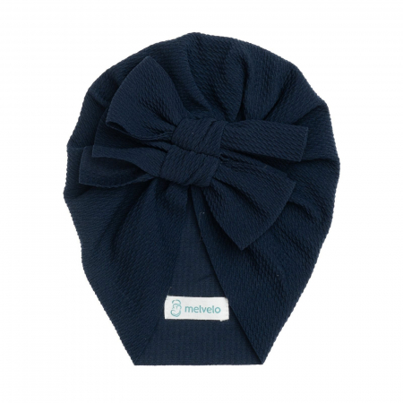 Accesorii copii - Turban  bebelusi cu doua funde, bumbac, Melvelo, Rice - Deep Space