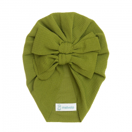 Accesorii copii - Turban  bebelusi cu doua funde, bumbac, Melvelo, Rice - Olive