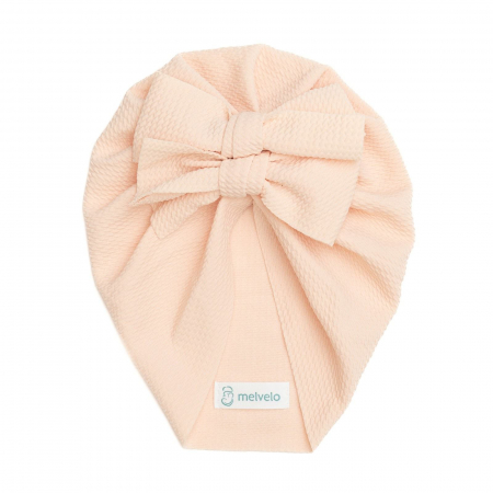 Accesorii copii - Turban  bebelusi cu doua funde, bumbac, Melvelo, Rice - Pink Cream