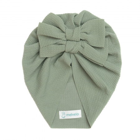 Accesorii copii - Turban  bebelusi cu doua funde, bumbac, Melvelo, Rice - Sage