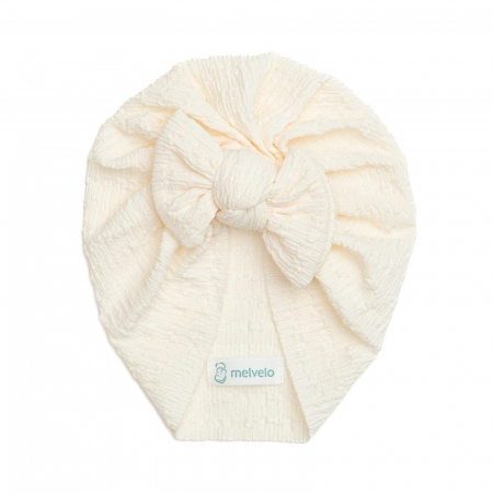 Turbane bebe - Turban bebelusi cu funda, bumbac, Melvelo, Dusk - Cream
