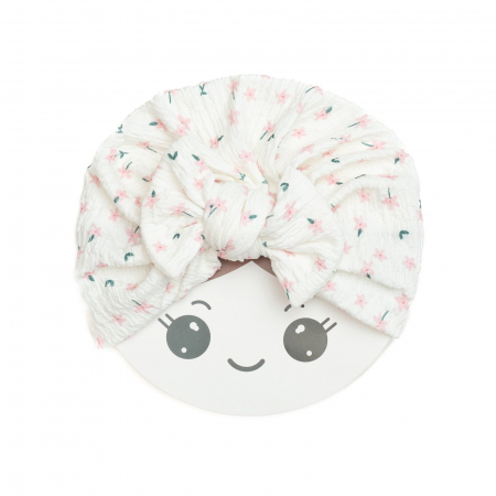 Turbane bebe - Turban bebelusi cu funda, bumbac, Melvelo, Dusk - Pink Flower