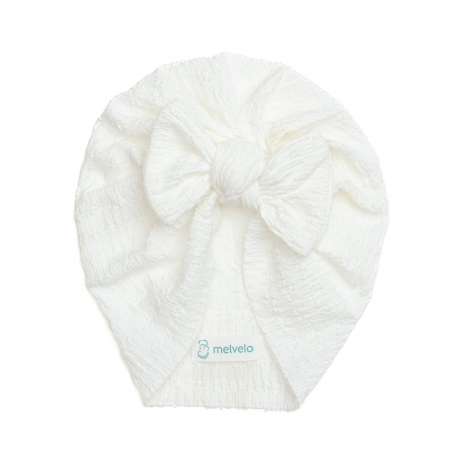 Turbane bebe - Turban bebelusi cu funda, bumbac, Melvelo, Dusk - White