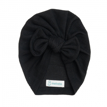 Turbane bebe - Turban bebelusi, cu funda, bumbac, Melvelo, Waffle - Black