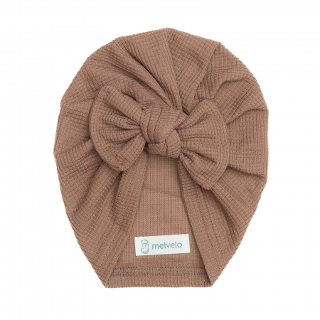Turbane bebe - Turban bebelusi, cu funda, bumbac, Melvelo, Waffle - Brown