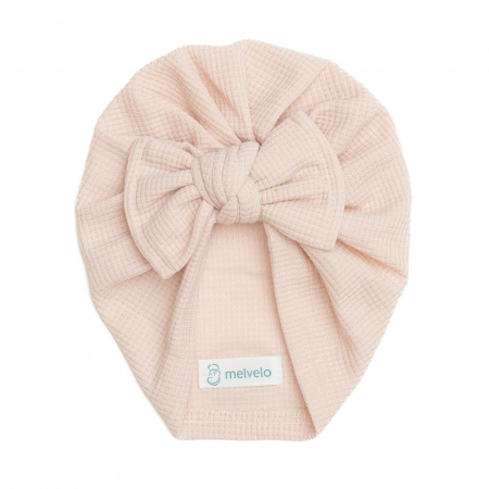Turbane bebe - Turban bebelusi, cu funda, bumbac, Melvelo, Waffle - Pink Cream