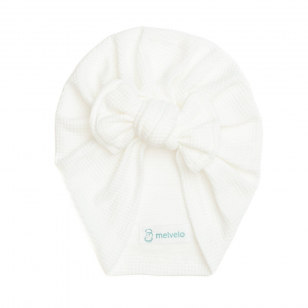 Turban bebelusi, cu funda, bumbac, Melvelo, Waffle - White