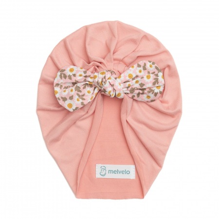 Accesorii copii - Turban bebelusi cu funda, poliester, Melvelo, Flower - Peach