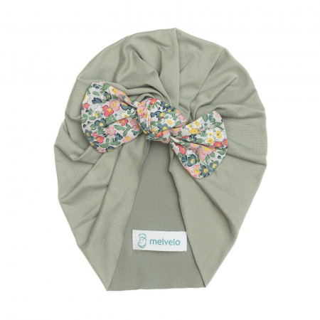 Turbane bebe - Turban bebelusi cu funda, poliester, Melvelo, Flower - Sage