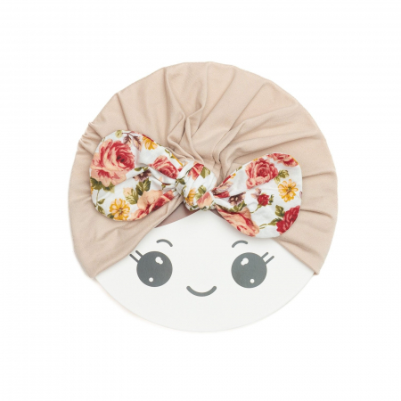 Turban bebelusi cu funda, poliester, Melvelo, Flower - Vanilla [1]