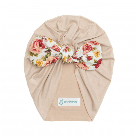 Turbane bebe - Turban bebelusi cu funda, poliester, Melvelo, Flower - Vanilla