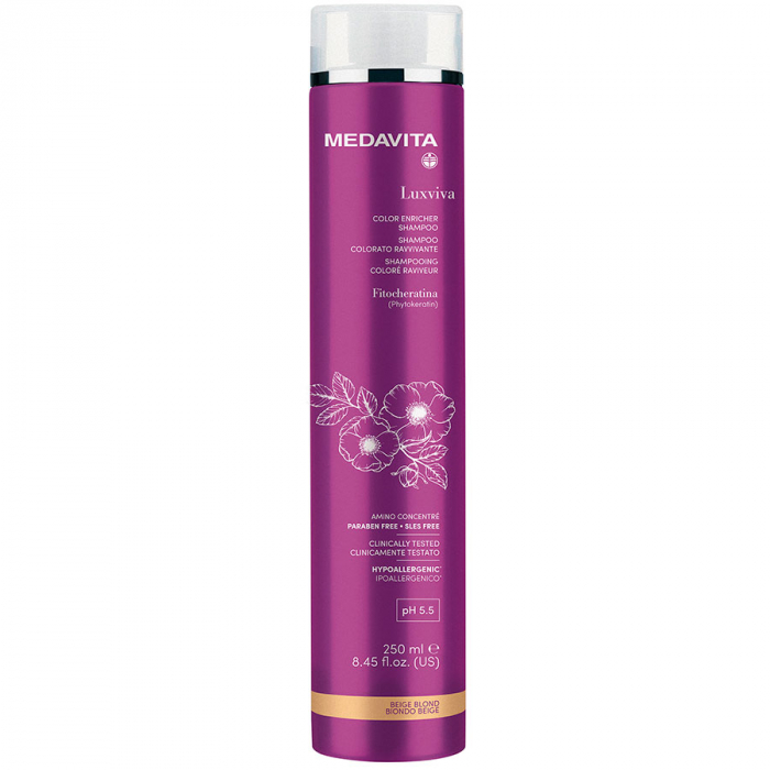 Medavita Luxviva-Color Enricher Shampoo Beige Blond / Sampon pentru intensificarea culorii parului 250ml  [1]