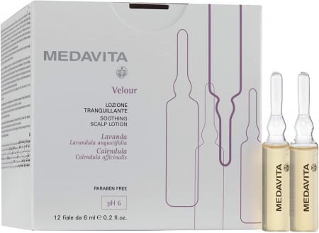 Echilibrare sebum - Medavita Velour Soothing Scalp Lotion pH 6 / Fiole calmante pentru scalp sensibil 6 ml