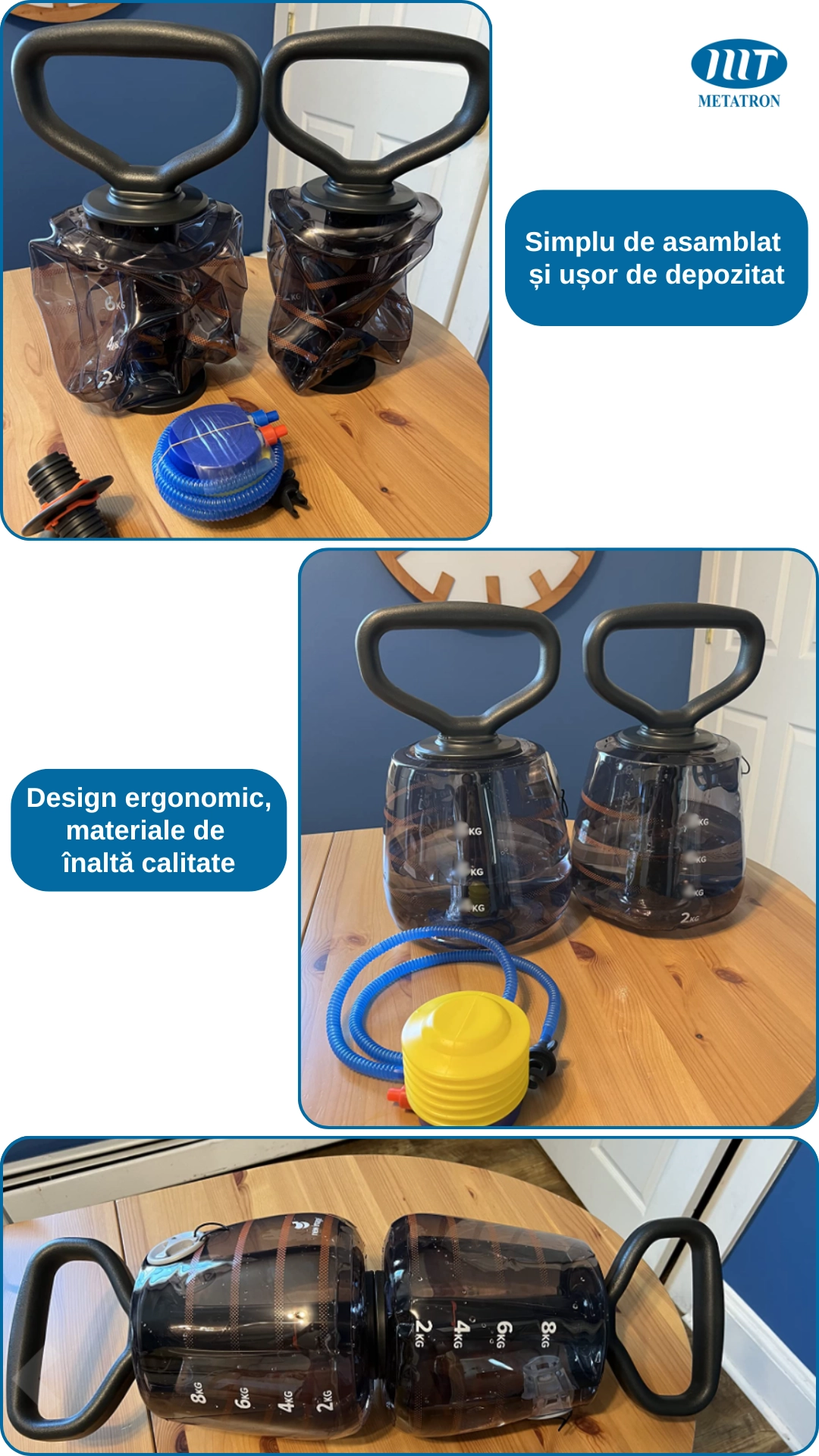 Set 2 Gantere gonflabile tip Kettlebell, cu apă, 1-7 kg, transformabile în halteră, pentru antrenamente fitness acasă [11]