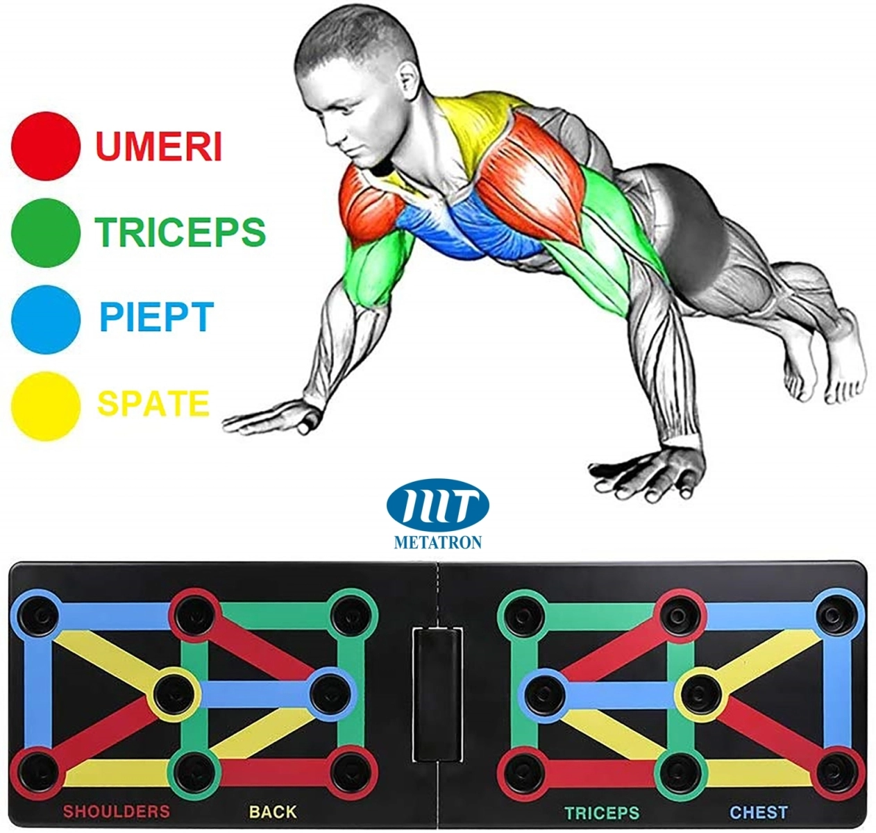 Placa pentru flotări pe bază de culori cu mânere METATRON SMART PUSH-UPS [6]
