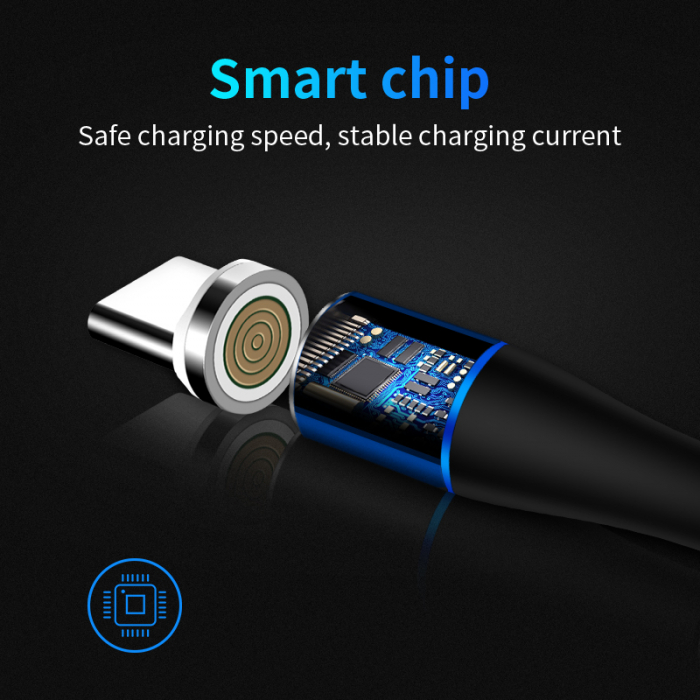 Cablu de incarcare rapida si transfer de date 7pini, 3A magnetic RiKbo® 3 in 1 Lightning, Type-C , micro-USB rotatie 360 grade, Albastru [3]