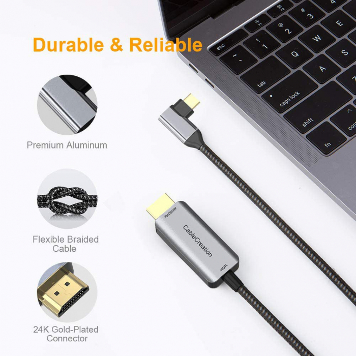 Cablu USBC HDMI 4K@60Hz unghi drept, suporta HDR 18Gbps  1,8m [5]