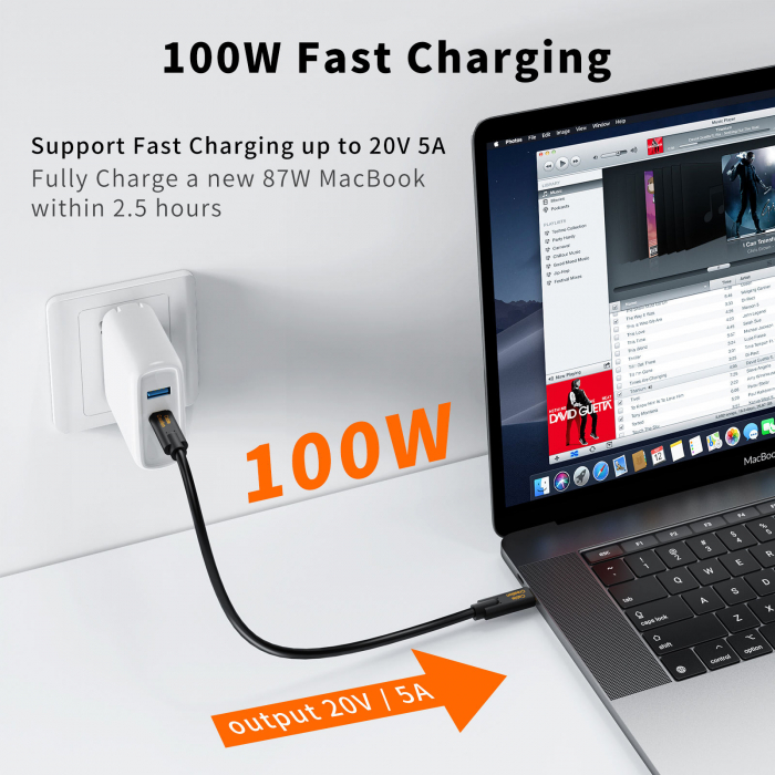 Cablu 100W 5A Fast Charge 10Gbps USB-C 3.2 Gen2, 4K 30HZ Video cu E-Mark Chipset, 1.5 metri [5]