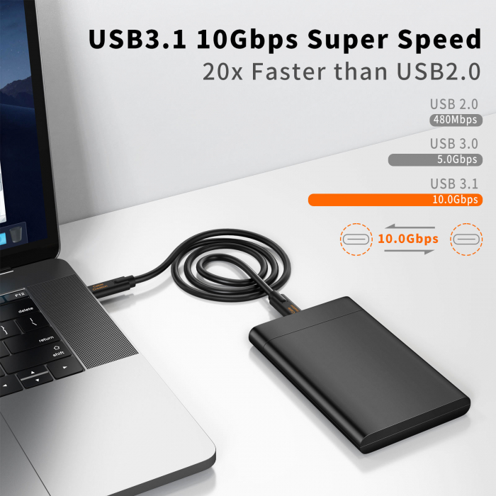 Cablu 100W 5A Fast Charge 10Gbps USB-C 3.2 Gen2, 4K 30HZ Video cu E-Mark Chipset, 1.5 metri [4]