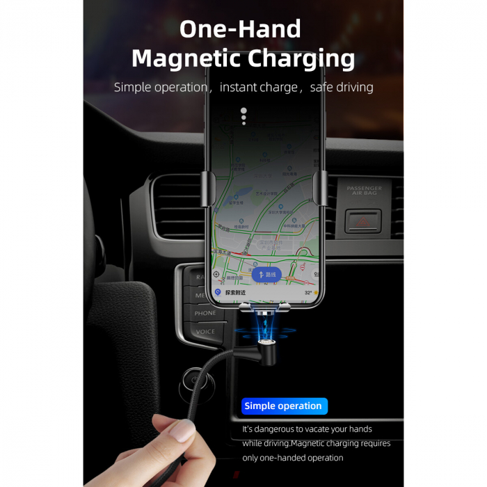 Cablu de incarcare si transfer de date, Fast Charge 3A,7 pini, Magnetic 3 in 1, rotatie 360 grade, Lightning, Type-C , Micro-USB RikBo® compatibil Iphone Android, Indicator LED, 1 metru Negru [7]