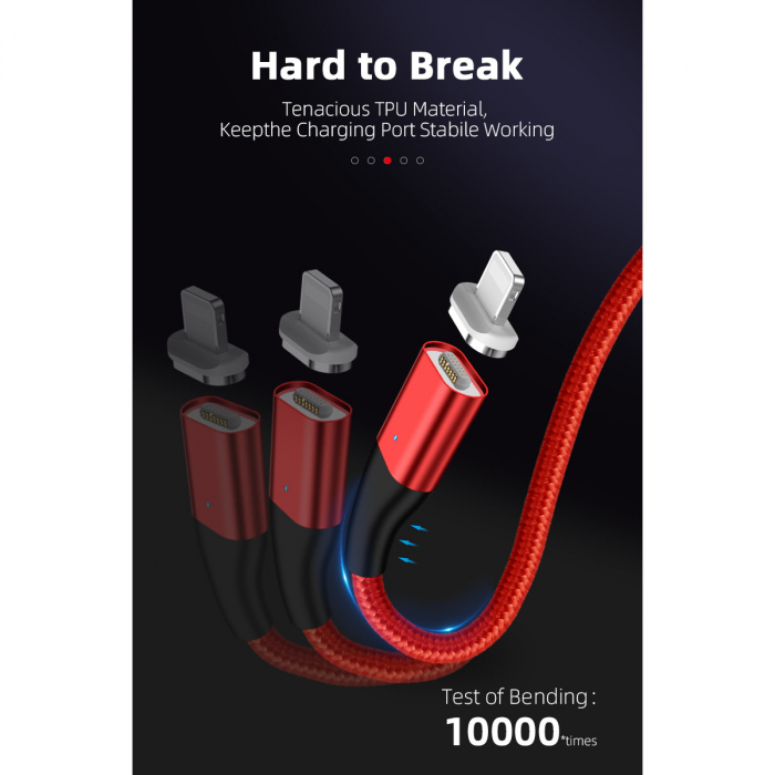 Cablu Fast Charge 2 in 1 UsbC - 2 x Lightning 20W, 14pini, Magnetic, RikBo® compatibil Iphone 12, 11, X, 8, transfer de date,1 metru, Rosu [7]