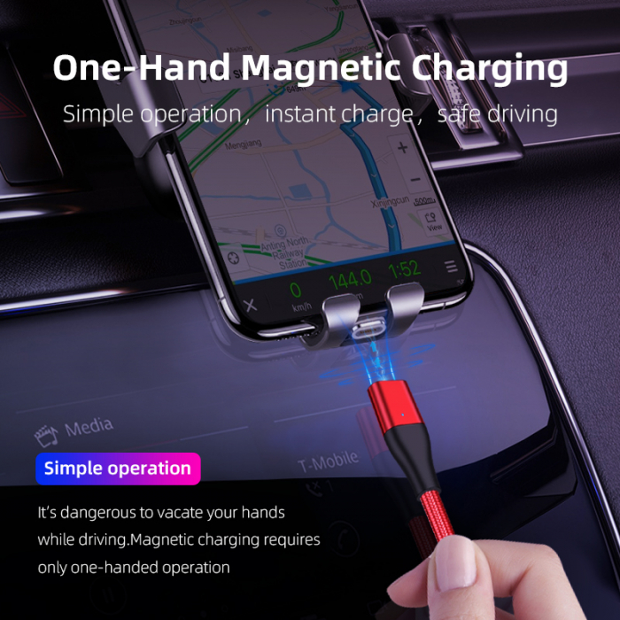 Cablu Fast Charge 2 in 1 UsbC - 2 x Lightning 20W, 14pini, Magnetic, RikBo® compatibil Iphone 12, 11, X, 8, transfer de date,1 metru, Rosu [3]